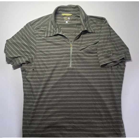 Mountain Hardware Mens‎ Size M Green Striped Short Sleeve 1/4 Zip Polo Shirt - Picture 1 of 12